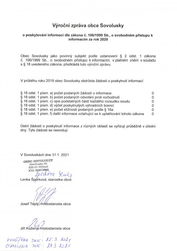 Výroční zpráva za rok 2020