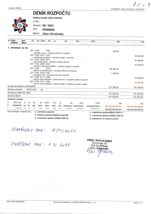 Rozpočtové opatření č. 4