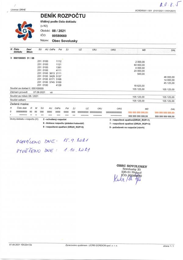 Rozpočtové opatření č.5