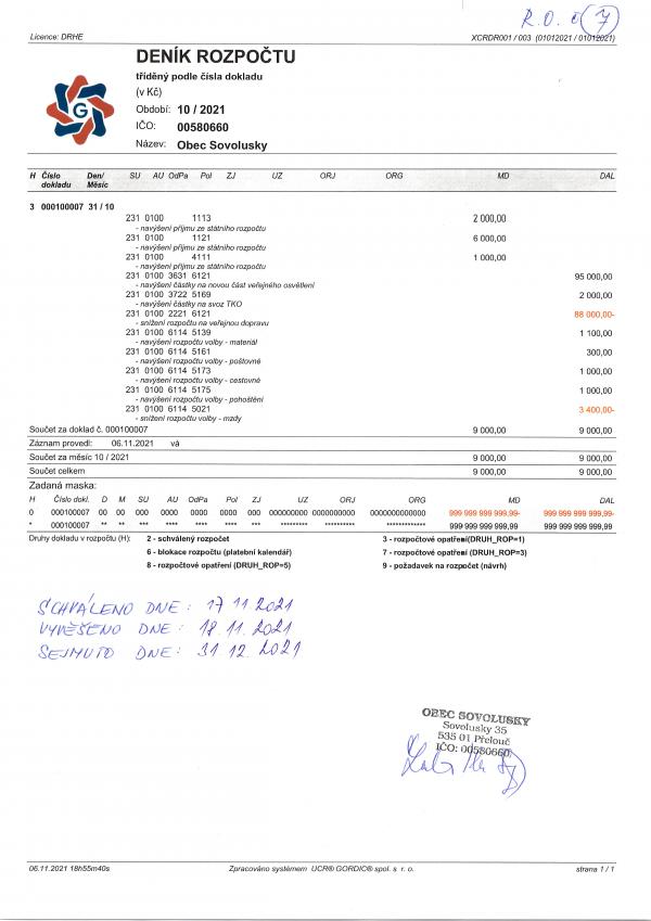 Rozpočtové opatření č. 7