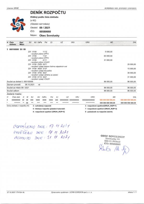 Rozpočtové opatření č. 6