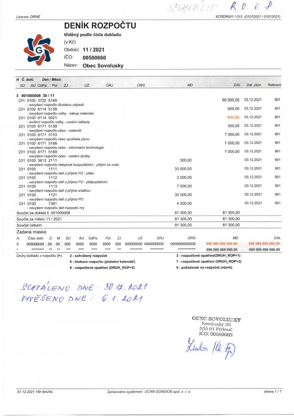 Rozpočtové opatření č.8