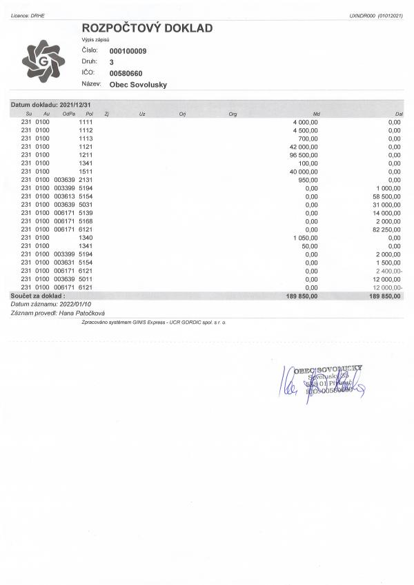 Ročtové opatření č.9