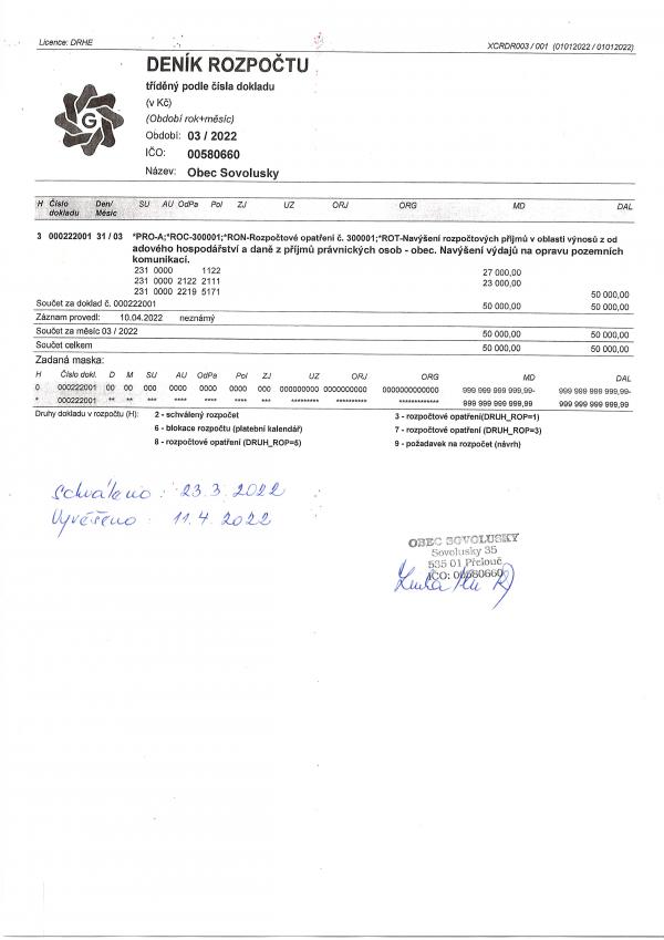 Rozpočtové opatření č. 1_2022