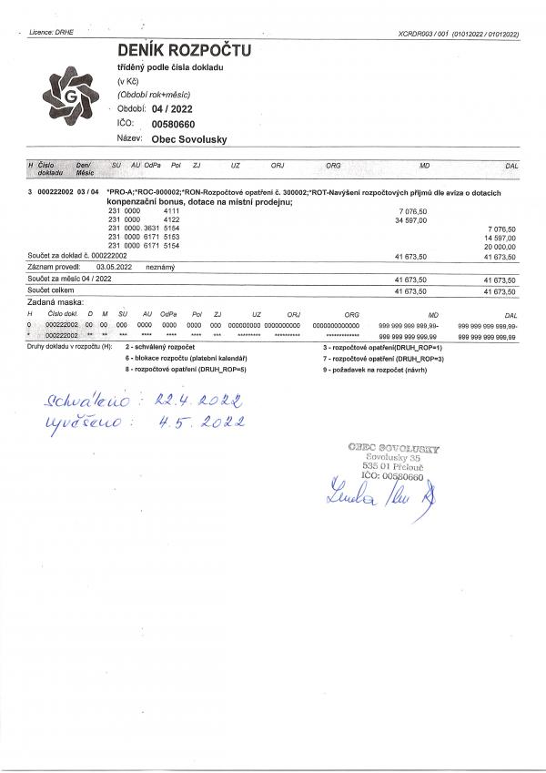 Rozpočtové opatření č. 2_2022