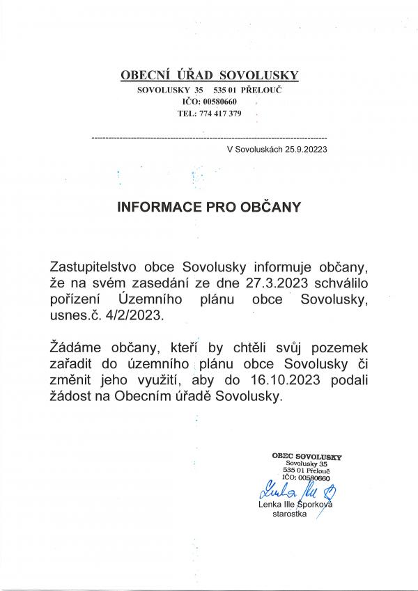 informace pro občany - územní plán