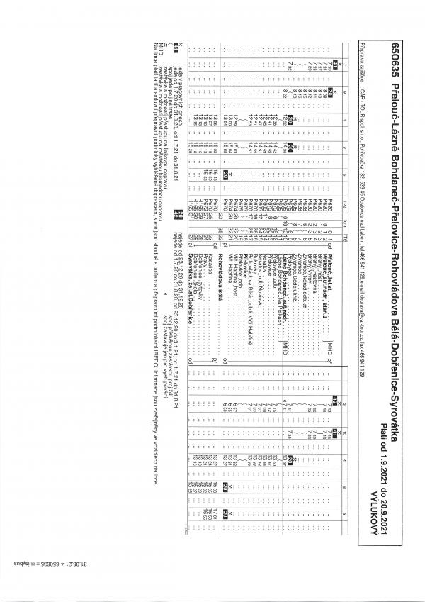 Přelouč - Lázně Bohdaneč - Přelovice - Rohovládova Bělá - Dobřenice - Syrovátka - 650635
