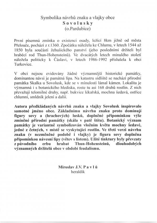 Symbolika návrhů znaku a vlajky obce Sovolusky - Miroslav J.V. Pavlů